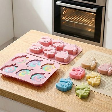2-Piece Unicorn Silicone Baking Mold Set Nonstick Flexible Chocolate Candy Dessert Mold