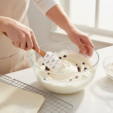Silicone Spatula Set XO Heart Print Wooden Handle Heat Resistant Baking Mixing Kitchen Tools 3 Piece