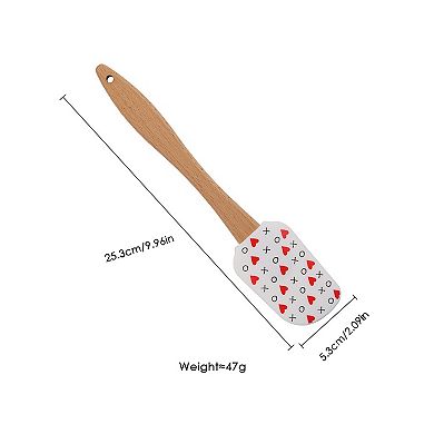 Silicone Spatula Set XO Heart Print Wooden Handle Heat Resistant Baking Mixing Kitchen Tools 3 Piece