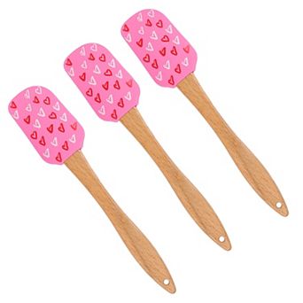 Silicone Spatula Set XO Heart Print Wooden Handle Heat Resistant Baking Mixing Kitchen Tools 3 pc
