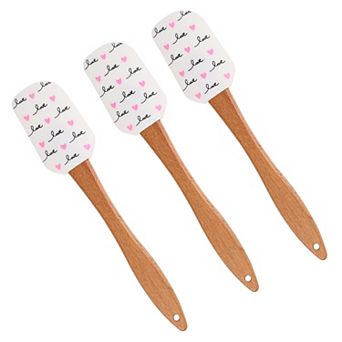 Silicone Spatula Set XO Heart Print Wooden Handle Heat Resistant Baking Mixing Kitchen Tools 3 pc