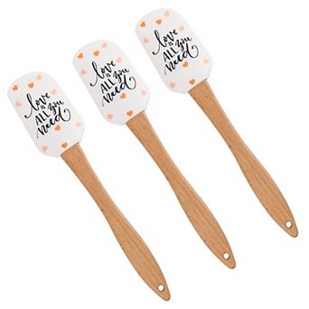 Silicone Spatula Set XO Heart Print Wooden Handle Heat Resistant Baking Mixing Kitchen Tools 3 pc