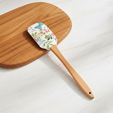 Silicone Spatula Set Butterfly Floral Print Wooden Handle Heat Resistant Baking Mixing Tools 2 Piece