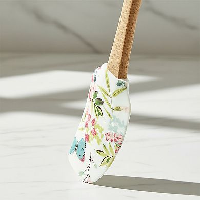 Silicone Spatula Set Butterfly Floral Print Wooden Handle Heat Resistant Baking Mixing Tools 2 Piece