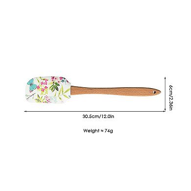 Silicone Spatula Set Butterfly Floral Print Wooden Handle Heat Resistant Baking Mixing Tools 2 Piece
