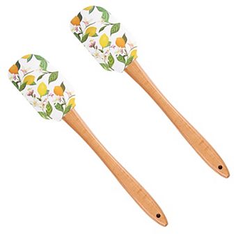 Silicone Spatula Set Butterfly Floral Print Wooden Handle Heat Resistant Baking Mixing Tools 2 pc