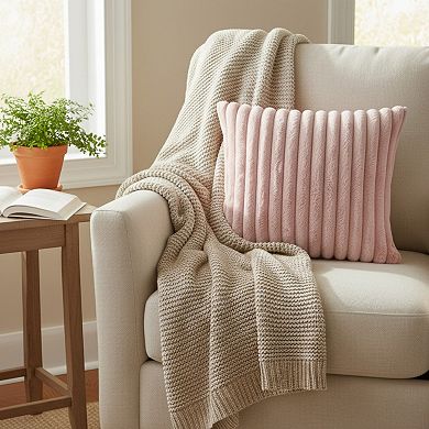 Textured Corded Pillow Cover Decorative Square Cushion Case Single Piece 17.7x17.7in