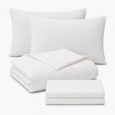 4-Piece Cotton Washed Bedding Set with Duvet Cover Flat Sheet and Pillowcases Textured Woven Finish