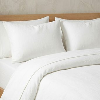 4 pc Cotton Washed Bedding Set with Duvet Cover Flat Sheet and Pillowcases Textured Woven Finish