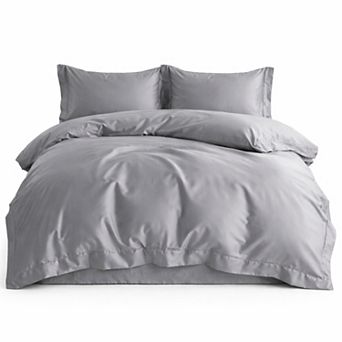 4 pc Cotton Washed Bedding Set with Duvet Cover Flat Sheet and Pillowcases Soft Smooth Finish
