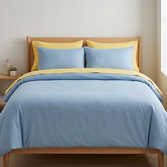 4 pc Cotton Washed Bedding Set with Duvet Cover Flat Sheet and Pillowcases