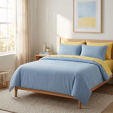 4-Piece Cotton Washed Bedding Set with Duvet Cover Flat Sheet and Pillowcases