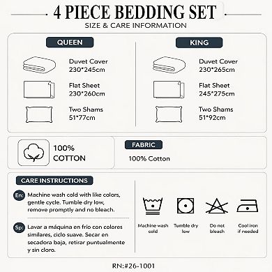 4-Piece Cotton Washed Jacquard Bedding Set with Duvet Cover Flat Sheet and Pillowcases