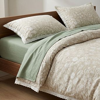 4 pc Cotton Washed Jacquard Bedding Set with Duvet Cover Flat Sheet and Pillowcases