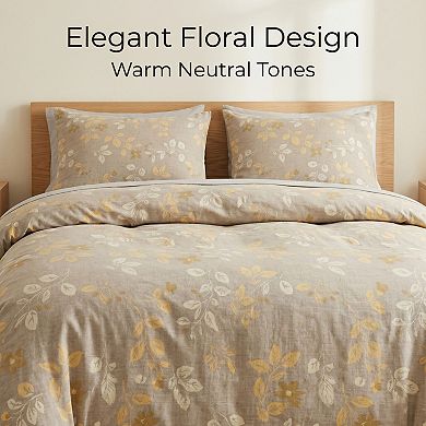 3-Piece Cotton Bedding Set with Duvet Cover and Pillowcases Washed Fabric Botanical Floral Print