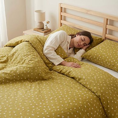 3-Piece Cotton Bedding Set with Duvet Cover and Pillowcases Soft Breathable Floral Print Design