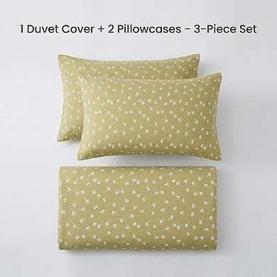 3-Piece Cotton Bedding Set with Duvet Cover and Pillowcases Soft Breathable Floral Print Design