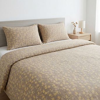 3 pc Cotton Bedding Set with Duvet Cover and Pillowcases Washed Fabric Small Floral Print Design