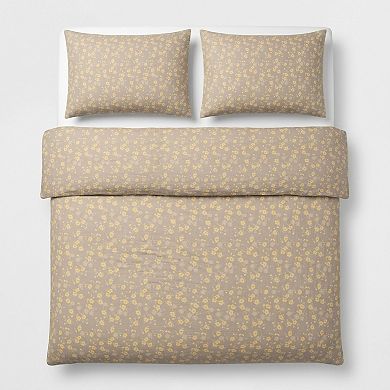 3-Piece Cotton Bedding Set with Duvet Cover and Pillowcases Washed Fabric Small Floral Print Design