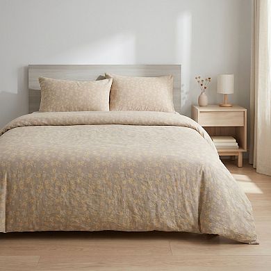 3-Piece Cotton Bedding Set with Duvet Cover and Pillowcases Washed Fabric Small Floral Print Design