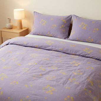 3 pc Cotton Bedding Set with Duvet Cover and Pillowcases Washed Fabric Botanical Print Design
