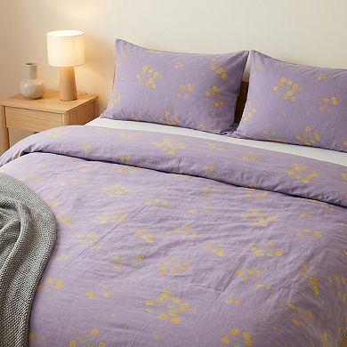 3-Piece Cotton Bedding Set with Duvet Cover and Pillowcases Washed Fabric Botanical Print Design