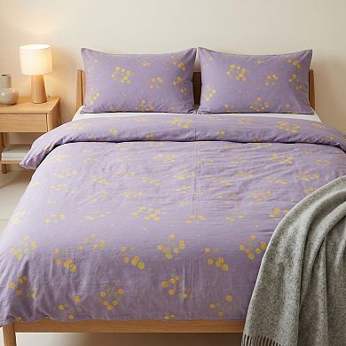3-Piece Cotton Bedding Set with Duvet Cover and Pillowcases Washed Fabric Botanical Print Design