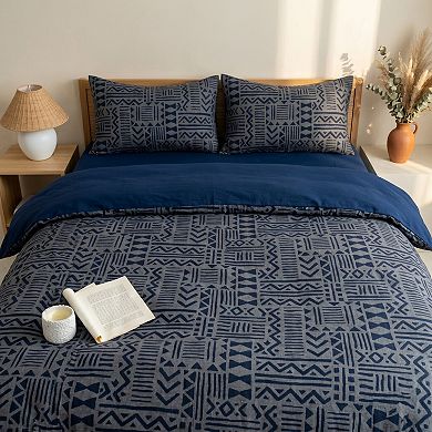 4-Piece Cotton Double Gauze Bedding Set with Duvet Cover Flat Sheet and Pillowcases Textured Pattern