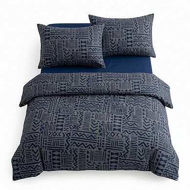 4-Piece Cotton Double Gauze Bedding Set with Duvet Cover Flat Sheet and Pillowcases Textured Pattern