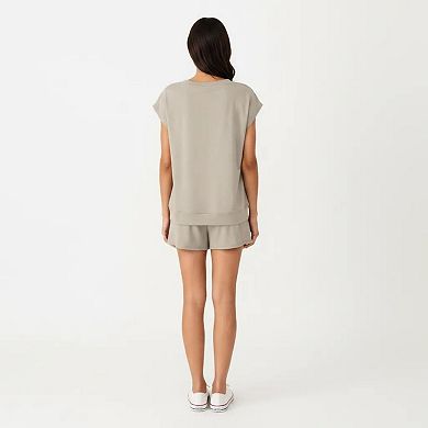Women's 2-Piece Set Short Sleeve V Neck Top and Drawstring Shorts with Pockets Relaxed Fit Set