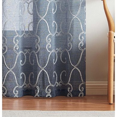 Dainty Home Sophia 2-pack Linen Textured Grommet Window Panels With Chenille 3D Scroll Embroidery