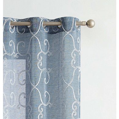 Dainty Home Sophia 2-pack Linen Textured Grommet Window Panels With Chenille 3D Scroll Embroidery