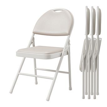 4 Pack Folding Chairs, Padded Foldable Chair with PU Leather Cushion for Home and Office