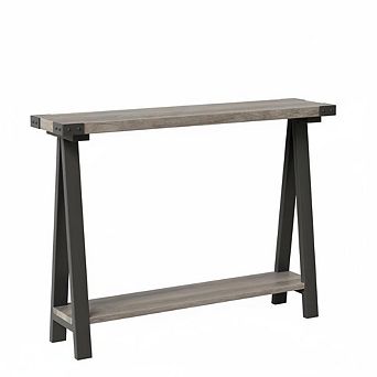 Farmhouse Narrow Console Table with Shelf, Rustic Sofa Table with Metal Frame for Entryway