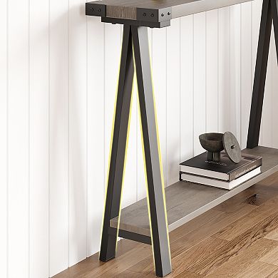 Farmhouse Narrow Console Table with Shelf, Rustic Sofa Table with Metal Frame for Entryway
