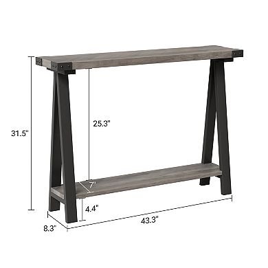 Farmhouse Narrow Console Table with Shelf, Rustic Sofa Table with Metal Frame for Entryway