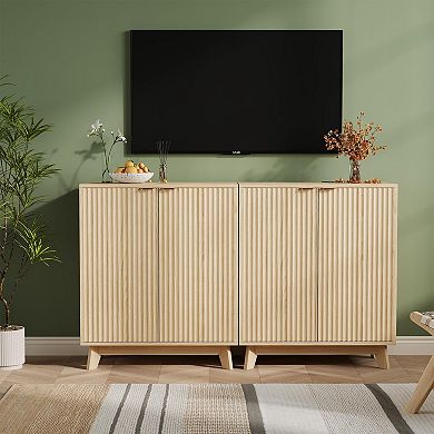 Fluted Sideboard Buffet Cabinet with 2 Doors, Modern Storage Cabinet with Adjustable Shelves