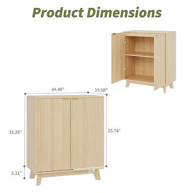Fluted Sideboard Buffet Cabinet with 2 Doors, Modern Storage Cabinet with Adjustable Shelves