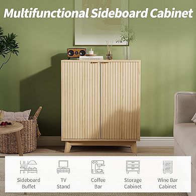 Fluted Sideboard Buffet Cabinet with 2 Doors, Modern Storage Cabinet with Adjustable Shelves