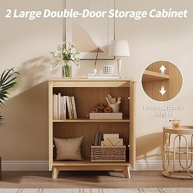 Fluted Sideboard Buffet Cabinet with 2 Doors, Modern Storage Cabinet with Adjustable Shelves