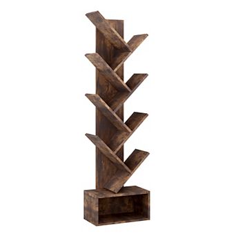 8 tier Tree Bookshelf with Drawer, Narrow Freestanding Bookcase Storage Organizer for Home
