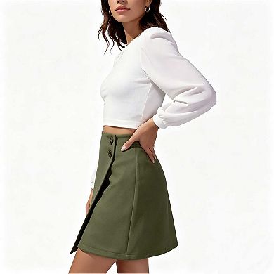 Women's Suede Wrap Mini Skirt, High Waist Button Detail Irregular Hem Skirt