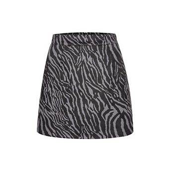 Women's Zebra Print Suede-Like Mini Skirt, High Waist Bodycon Zip Back Skirt