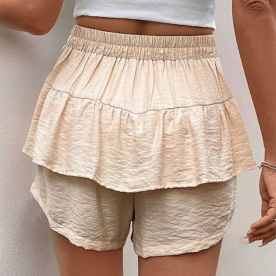 Women's Tiered Ruffle Skort, High Waist Textured Wide Leg Short Skirt