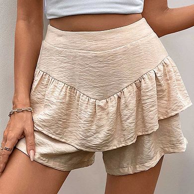 Women's Tiered Ruffle Skort, High Waist Textured Wide Leg Short Skirt