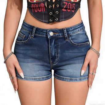Women's Slim Fit Vintage Denim Shorts, Washed Low Rise Casual Jean Shorts