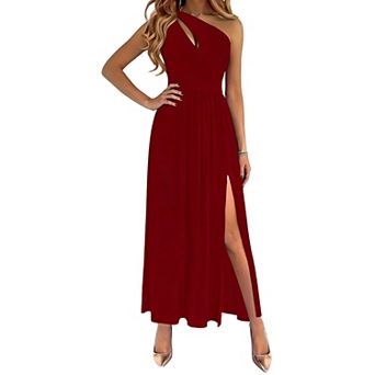 Women's One Shoulder Maxi Dress Slit Party Flowy Wedding Guest Dress