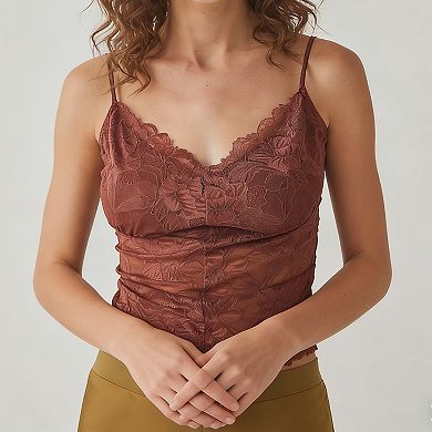 Women's Lace Cami Crop Top Sheer Spaghetti Strap Tops for Summer