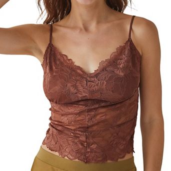 Women's Lace Cami Crop Top Sheer Spaghetti Strap Tops for Summer
