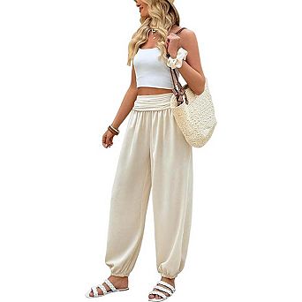 Women's Solid High Waist Boho Harem Pants